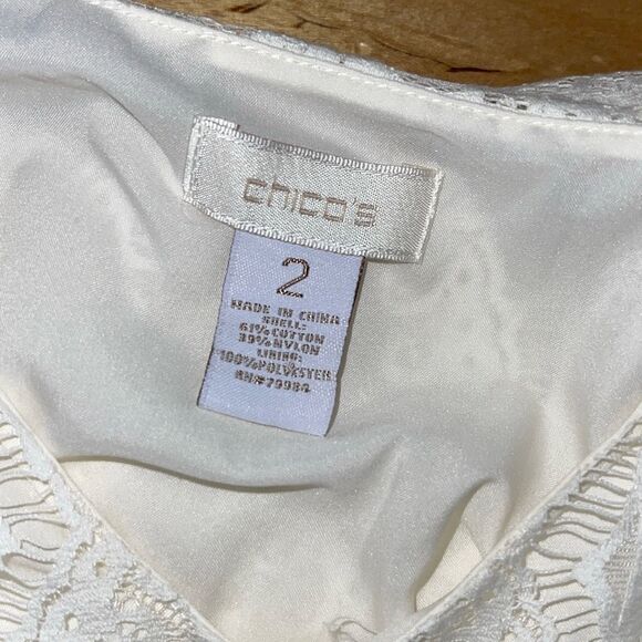Chico's Womens V-Neck 3/4 Sleeve Lace Scallop Pullover Lined Blouse White Size 2 - Picture 5 of 7